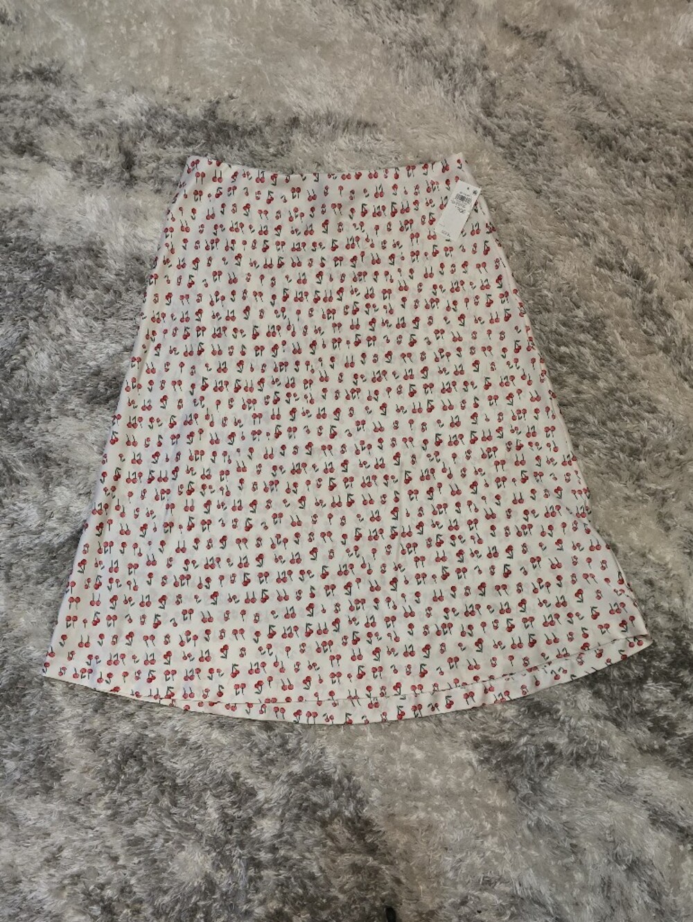 Satin White Cherry Print A-Line Women's Skirt